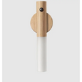 Minimalist wooden led desk lamp sconce with frosted glass cylindrical shade and circular wood base mounted on wall