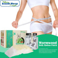 South moon wormwood herbal weight loss patch is a white adhesive belly button patch with herb illustrations