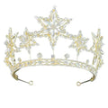 A xingx rhinestone fashion gold tiara crown featuring intricate crystal star-shaped embellishments and sparkling details