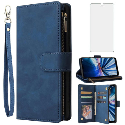Asuwish Compatible with Boost Mobile Celero 5G Plus 7 inch 2023 Wallet Case Tempered Glass Screen Protector and Leather Flip Cover Card Holder Cell Accessories Phone Cases for 5G+ Women Men Blue - Royalessencelux