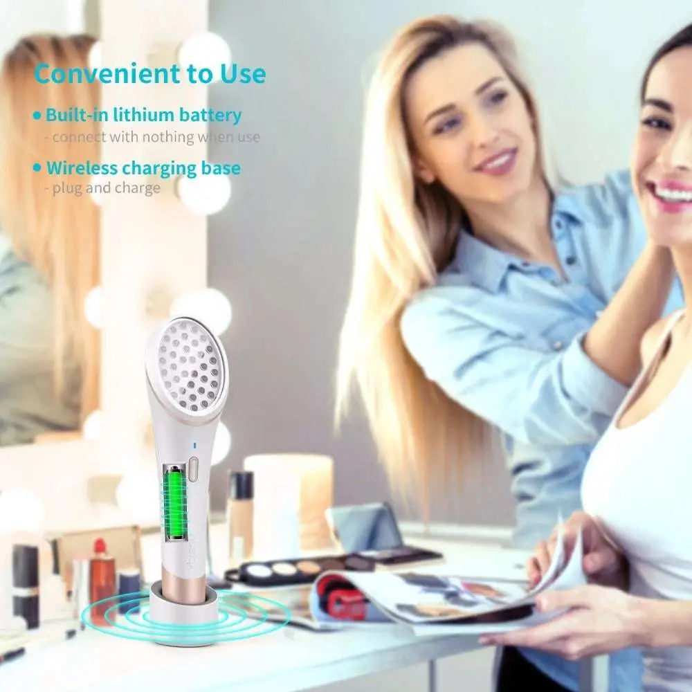 Xpreen wireless blue light acne therapy device in white and rose gold with circular head featuring multiple holes