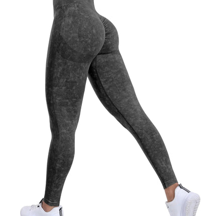 SALSPOR Workout Leggings for Women Butt Lifting Gym Scrunch Butt Seamless Leggings(Washed BlackM)