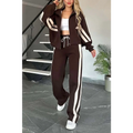 Brown y2k striped zip jacket casual sportssuit with white stripes down sleeves and legs perfect for casual wear
