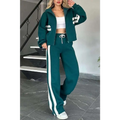 Emerald green y2k striped zip jacket casual sportssuit with white side and sleeve stripes for a stylish look