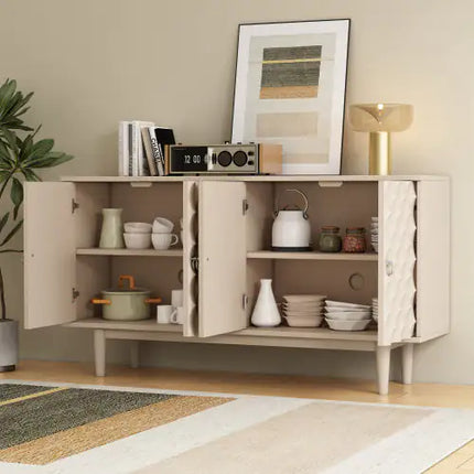 Modern 4-door Sideboard With Convex Doors And 2 Silver Handles For Living Room, Dining Room, Kitchen - Royalessencelux