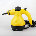 Yellow and black handheld steam cleaner with ergonomic plastic body and flexible nozzle ideal for luxury women’s fashion care