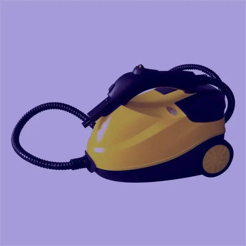 Yellow and black steam cleaner with coiled hose and handle featured in a kitchen appliances car cover color scheme