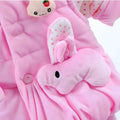 Pink plush bunny-themed winter suit with polka dot accents and strawberry patch for baby autumn clothing girls suit