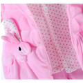 Pink plush bunny appliqué on soft pink velvety fabric enhances yellow bunny fleece baby autumn clothing girls suit