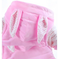 Yellow bunny fleece baby autumn clothing girls suit with pink bunny-ear hood and soft plush fabric with polka-dotted lining