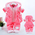 Pink bunny-themed baby autumn clothing girls suit with yellow bunny fleece plush fabric and polka dot accents
