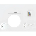 White circular led light fixture 20cm diameter with remote and power adapter for glowing spherical outdoor use