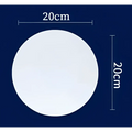 A 20cm diameter white glossy circular plate for yellow glowing spherical outdoor lights installation