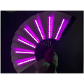 Purple led light fan with black handle and white folding blades for yellow led folding fan dancing lights display