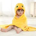 Yellow plush lion animal baby towel features a soft hooded towel blanket shaped like a duck for infant use
