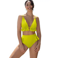 Yellow ruffle high waist two piece swimsuit featuring bright yellow fabric and ruffled trim on top and bottom