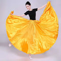 Vibrant yellow satin solid color dance skirt with a flowing full silhouette for color performance skirt use