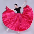 Vibrant fuchsia satin solid color dance skirt with a flowing full silhouette for color performance skirt use