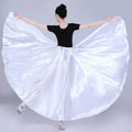 A flowing white satin solid color dance skirt with a high-waisted elastic band for color performance skirt use