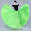 Vibrant lime green satin solid color dance skirt with flowing full silhouette for color performance skirt use