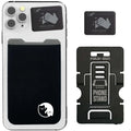 Black gecko travel tech phone card holder and stand with fold-out design and silver etched yin yang cat branding