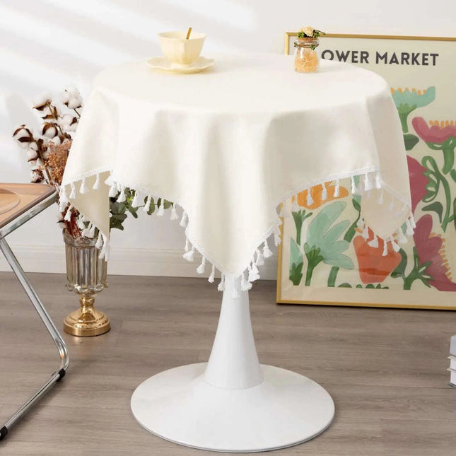 YZKITM Small Square Tablecloth Solid Ivory Fabric Tassel Table Cloth Rustic Farmhouse Decorative Washable Table Cover for Kitchen Dining Party 36 x 36 Inch - Royalessencelux