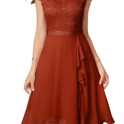 Womens Cocktail Dresses for Women Evening Party Tea Party Dresses for Women 2024 Wedding Guest Dress Black Prom Semi Formal Dress Elegant Lace Silk Bridal Shower Dress for Women Rust Brown XL