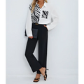 White long-sleeved chest pocket shirt with black zebra ladies collar print and matching shoulder and pocket design