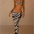Black and white zebra printed bikini two-piece with strappy skirt casual suit perfect for summer beachwear
