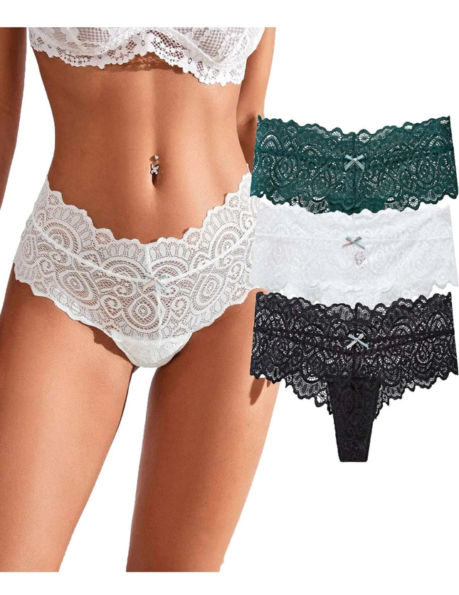 ZZSHLMY Womens Sexy Thongs Lace Panties Underwear Low Rise Plus Size Underpants Pack of 3 - Royalessencelux